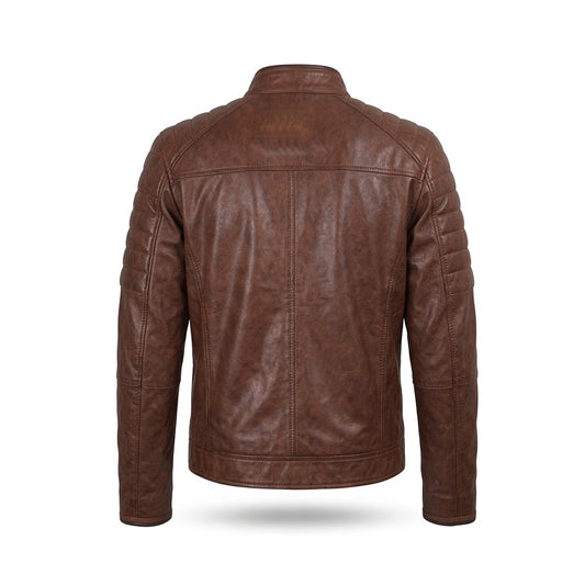 Men’s Classic Brown Racer Leather Jacket – Timeless Motorcycle Style