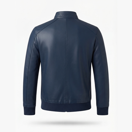 Men's Leather Bomber Jacket | Snap-Collar Zip-Up Jacket with Chest Pocket