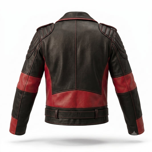 Men's Black & Red Leather Biker Jacket | Genuine Leather Racing Motorcycle Jacket