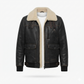 Men's Black Leather Aviator Jacket | Shearling B-3 Bomber with Cream Fur Collar