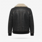 Men's Black Leather Aviator Jacket | Shearling B-3 Bomber with Cream Fur Collar
