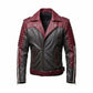 Men's Maroon & Black Leather Biker Jacket | Belted Moto Jacket with Racing Stripes