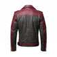 Men's Maroon & Black Leather Biker Jacket | Belted Moto Jacket with Racing Stripes