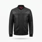 Men's Black Leather Bomber Jacket | Premium Genuine Leather Biker Jacket with Ribbed Cuffs & Zip Pocket