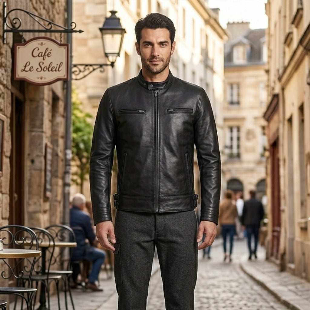 Men’s Black Racer Leather Jacket – Premium Modern Outerwear