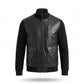 Men's Black Leather Bomber Jacket | Ribbed Knit Sleeve Varsity Jacket