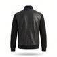 Men's Black Leather Bomber Jacket | Ribbed Knit Sleeve Varsity Jacket
