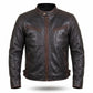 Men's Distressed Black Leather Racer Jacket | Quilted Shoulder Moto Jacket with Waist Buckles