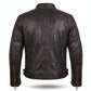 Men's Distressed Black Leather Racer Jacket | Quilted Shoulder Moto Jacket with Waist Buckles