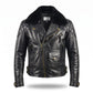 Men's Black Leather Biker Jacket with Fur Collar | Genuine Leather Motorcycle Jacket