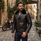 Men's Black Leather Biker Jacket with Fur Collar | Genuine Leather Motorcycle Jacket