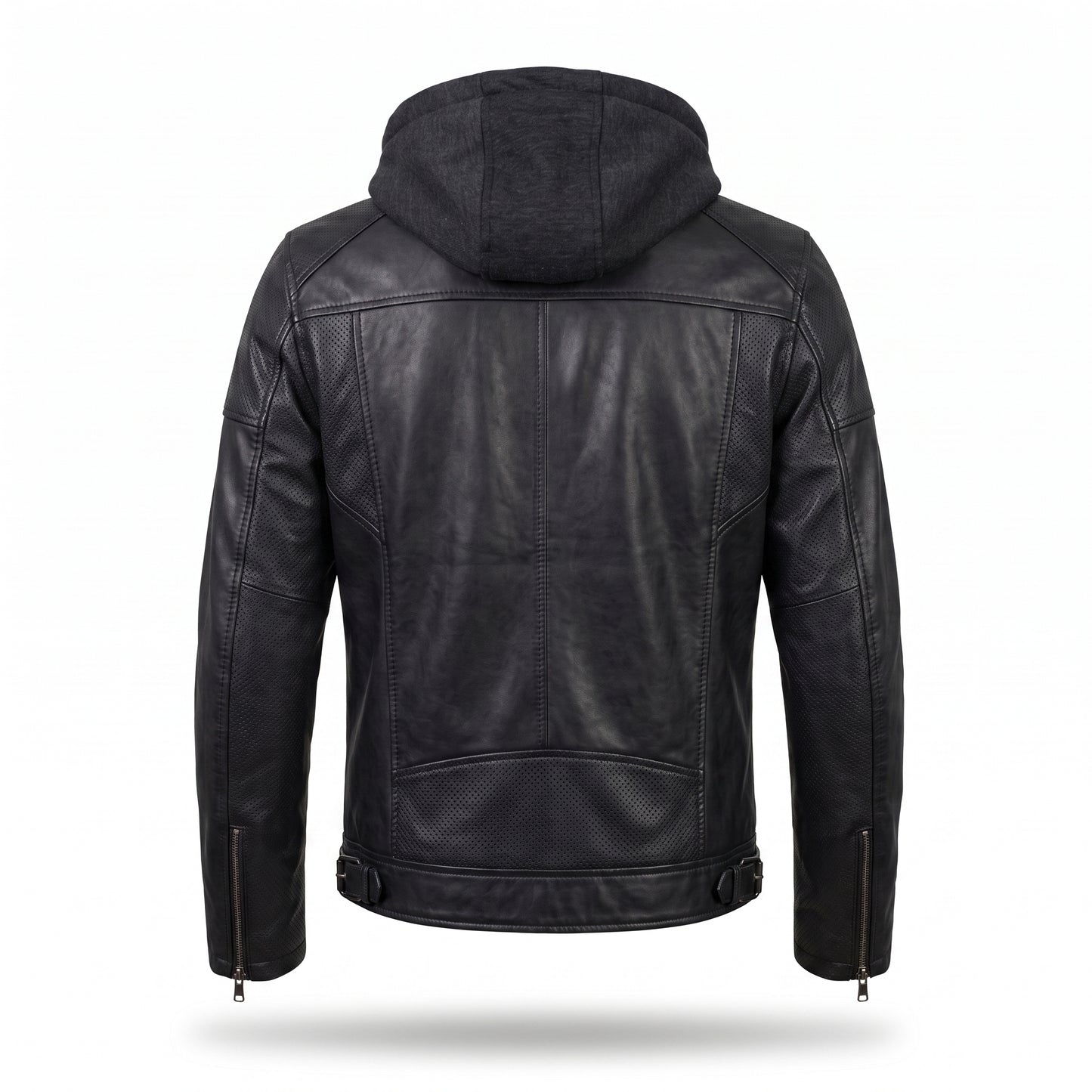 Men's Black Hooded Leather Biker Jacket – Premium Motorcycle Leather Jacket with Removable Hoodie