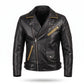 Men's Black Leather Biker Jacket with Yellow Racing Stripe | Genuine Leather Motorcycle Jacket