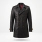 Men's Black Leather Trench Coat | Double-Breasted Long Overcoat
