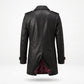 Men's Black Leather Trench Coat | Double-Breasted Long Overcoat