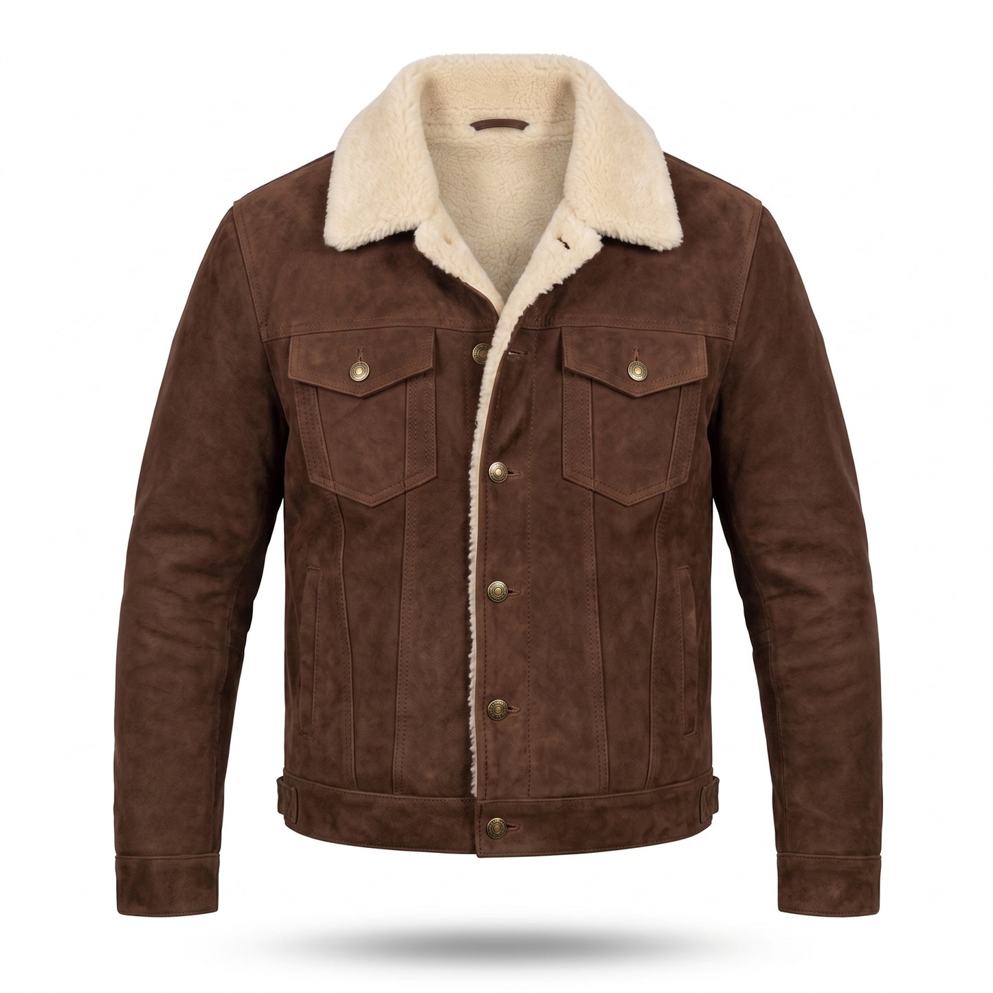 Men's Brown Shearling Leather Trucker Jacket – Premium Sherpa Lined Winter Leather Coat