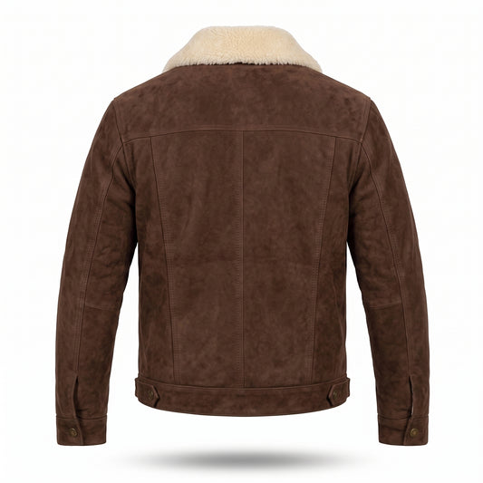 Men's Brown Shearling Leather Trucker Jacket – Premium Sherpa Lined Winter Leather Coat
