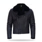 Men's Black Shearling Leather Jacket with Fur Collar | Genuine Aviator Biker Jacket