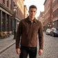 Men's Brown Suede Trucker Jacket | Genuine Leather Zip-Up Jacket