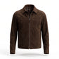 Men's Brown Suede Trucker Jacket | Genuine Leather Zip-Up Jacket