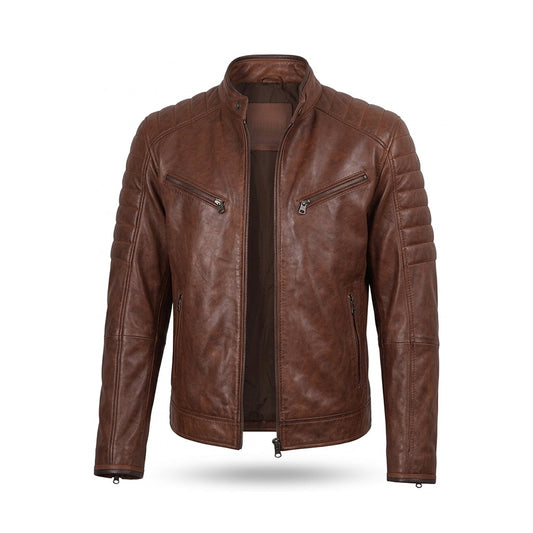Men’s Classic Brown Racer Leather Jacket – Timeless Motorcycle Style