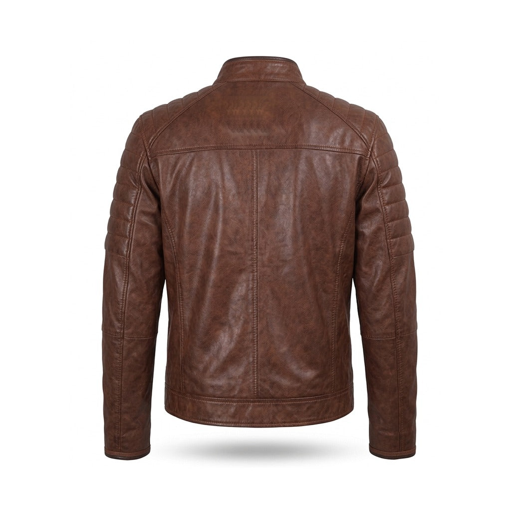 Men’s Classic Brown Racer Leather Jacket – Timeless Motorcycle Style