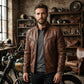 Men’s Classic Brown Racer Leather Jacket – Timeless Motorcycle Style