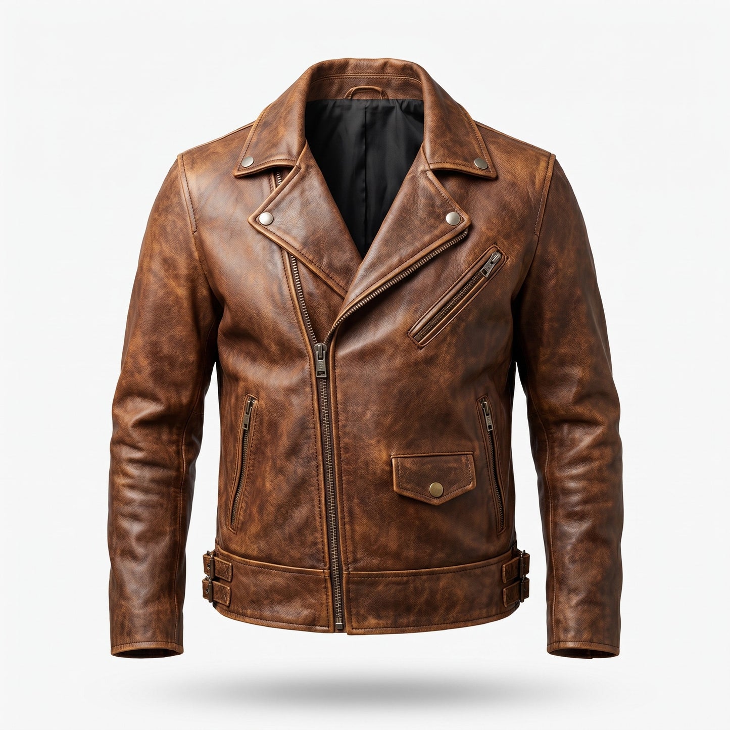 Men’s Brown Distressed Biker Leather Jacket – Timeless Vintage Style