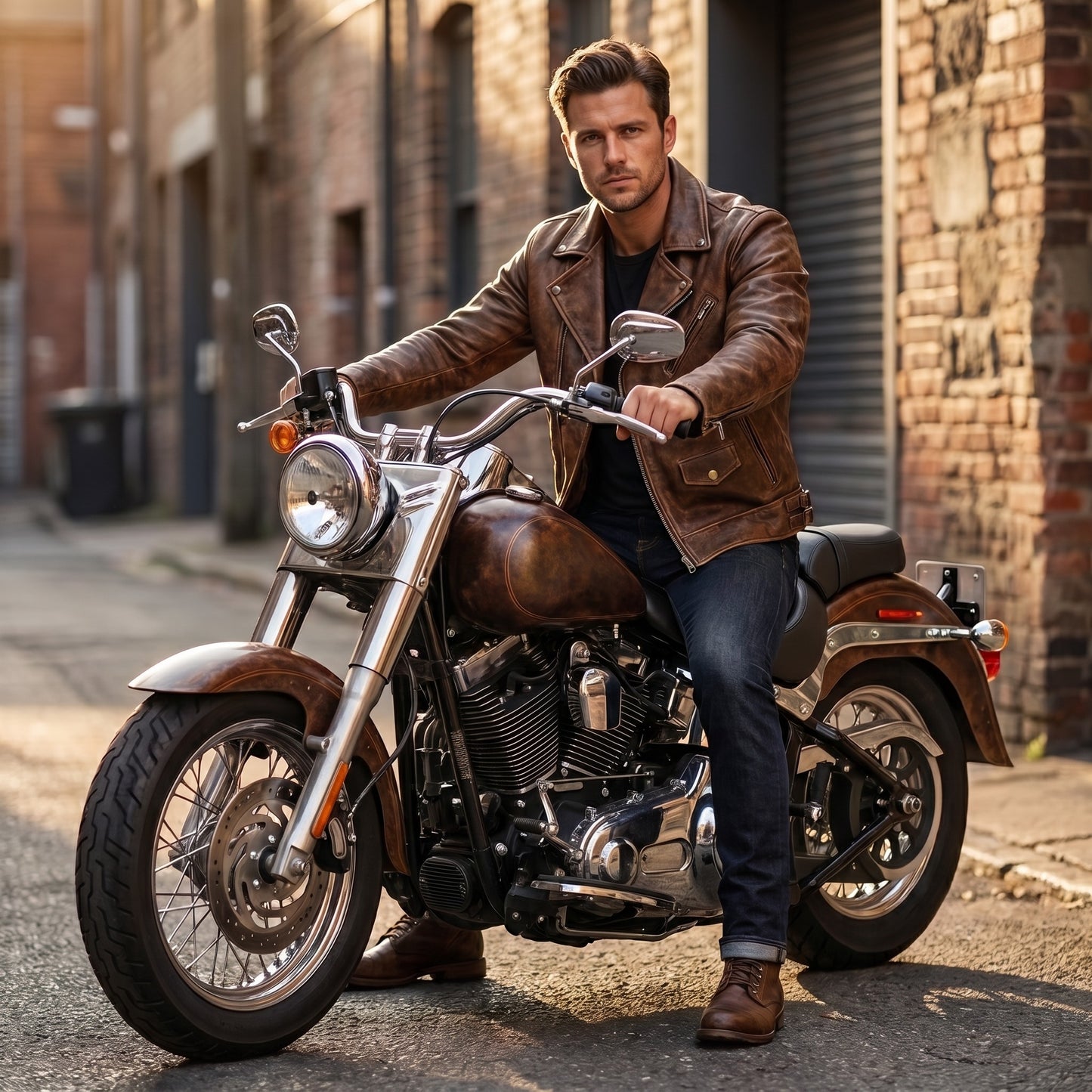 Men’s Brown Distressed Biker Leather Jacket – Timeless Vintage Style