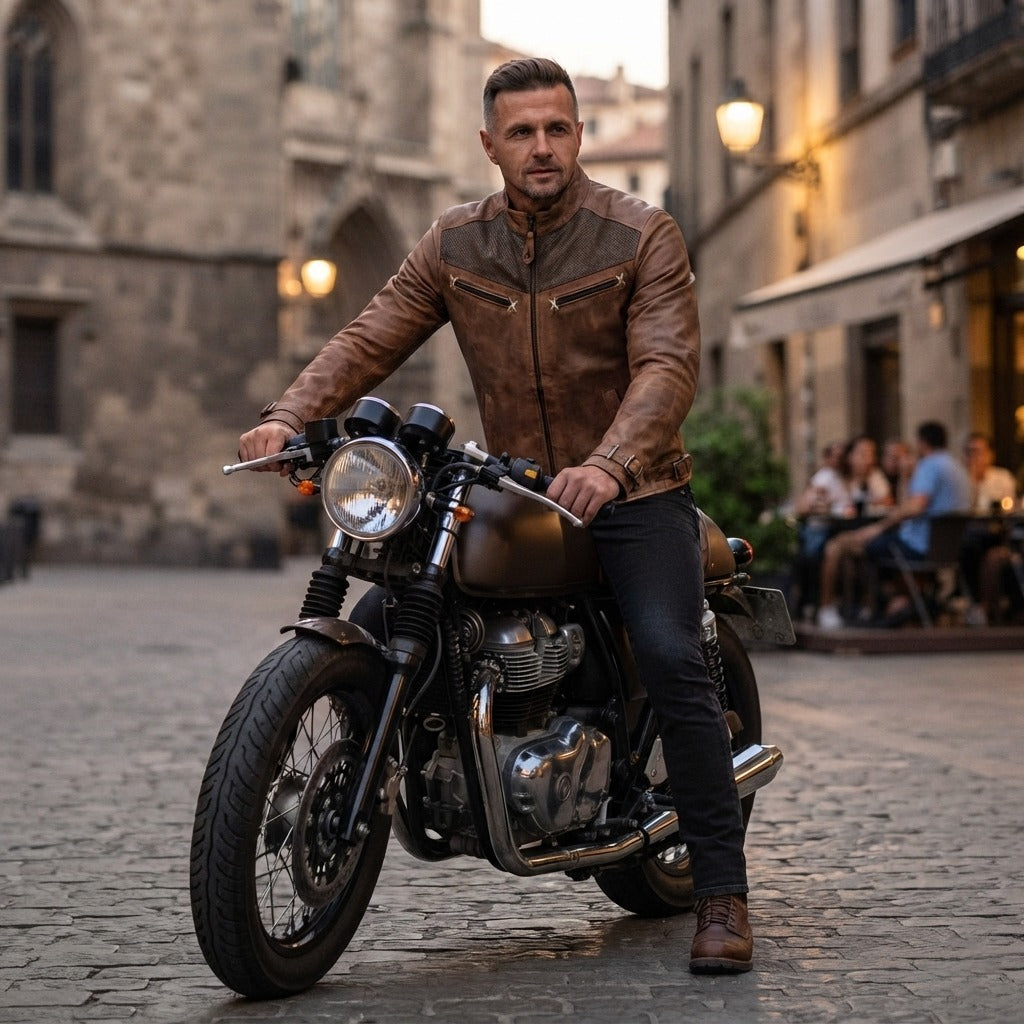 Men’s Vintage Distressed Brown Motorcycle Jacket – Timeless Leather Style
