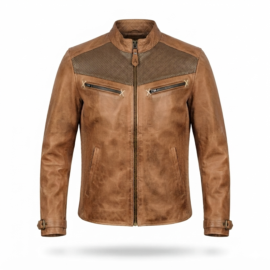Men’s Vintage Distressed Brown Motorcycle Jacket – Timeless Leather Style