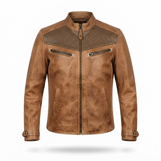 Men’s Vintage Distressed Brown Motorcycle Jacket – Timeless Leather Style