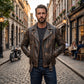 Men's Distressed Brown Leather Motorcycle Jacket | Belted Biker Jacket