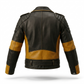 Men's Black & Mustard Leather Biker Jacket | Belted Moto Jacket with Quilted Shoulders