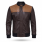 Men's Two-Tone Brown Leather Bomber Jacket | Contrast Shoulder Panel Zip-Up Jacket