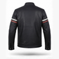 Men's Black Leather Racer Jacket | Red & White Racing Stripe Moto Jacket