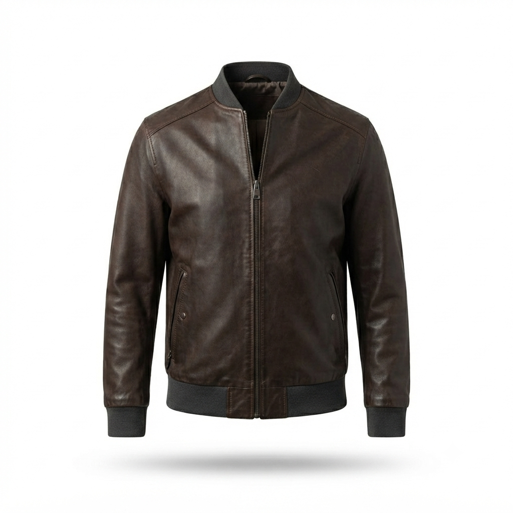 Men's Bomber Jacket | Classic Ribbed Collar Zip-Up with Snap Pockets