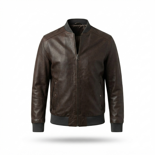 Men's Bomber Jacket | Classic Ribbed Collar Zip-Up with Snap Pockets