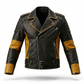 Men's Black & Mustard Leather Biker Jacket | Belted Moto Jacket with Quilted Shoulders
