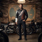 Men's Black Leather Racer Jacket | Diagonal Racing Stripe Moto Jacket with Color-Block Sleeve