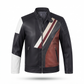 Men's Black Leather Racer Jacket | Diagonal Racing Stripe Moto Jacket with Color-Block Sleeve