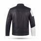 Men's Black Leather Racer Jacket | Diagonal Racing Stripe Moto Jacket with Color-Block Sleeve