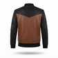 Men's Brown & Black Two-Tone Leather Bomber Jacket | Contrast Panel Zip-Up Jacket