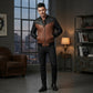 Men's Brown & Black Two-Tone Leather Bomber Jacket | Contrast Panel Zip-Up Jacket