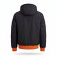 Men's Hooded Bomber Jacket – Black & Orange Contrast Windbreaker with Detachable-Style Hood