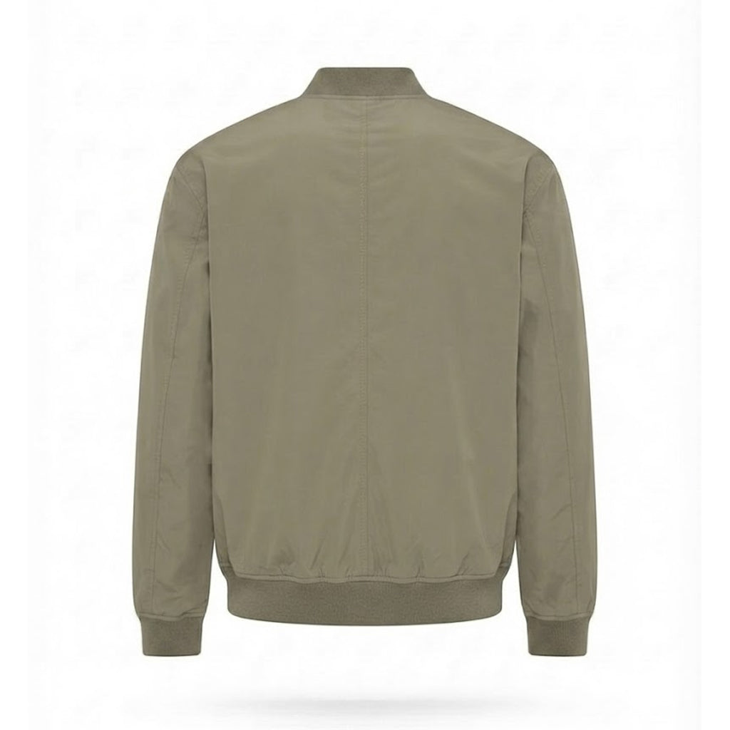 Men's Olive Bomber Jacket | Minimalist Casual Zip-Up Jacket with Chest Pocket