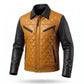 Men's Mustard & Black Quilted Leather Jacket | Two-Tone Diamond-Stitched Premium Trucker Jacket