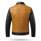 Men's Mustard & Black Quilted Leather Jacket | Two-Tone Diamond-Stitched Premium Trucker Jacket