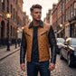 Men's Mustard & Black Quilted Leather Jacket | Two-Tone Diamond-Stitched Premium Trucker Jacket