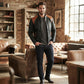 Men's Black Leather Racer Jacket | Two-Tone Biker Jacket with Quilted Tan Shoulders